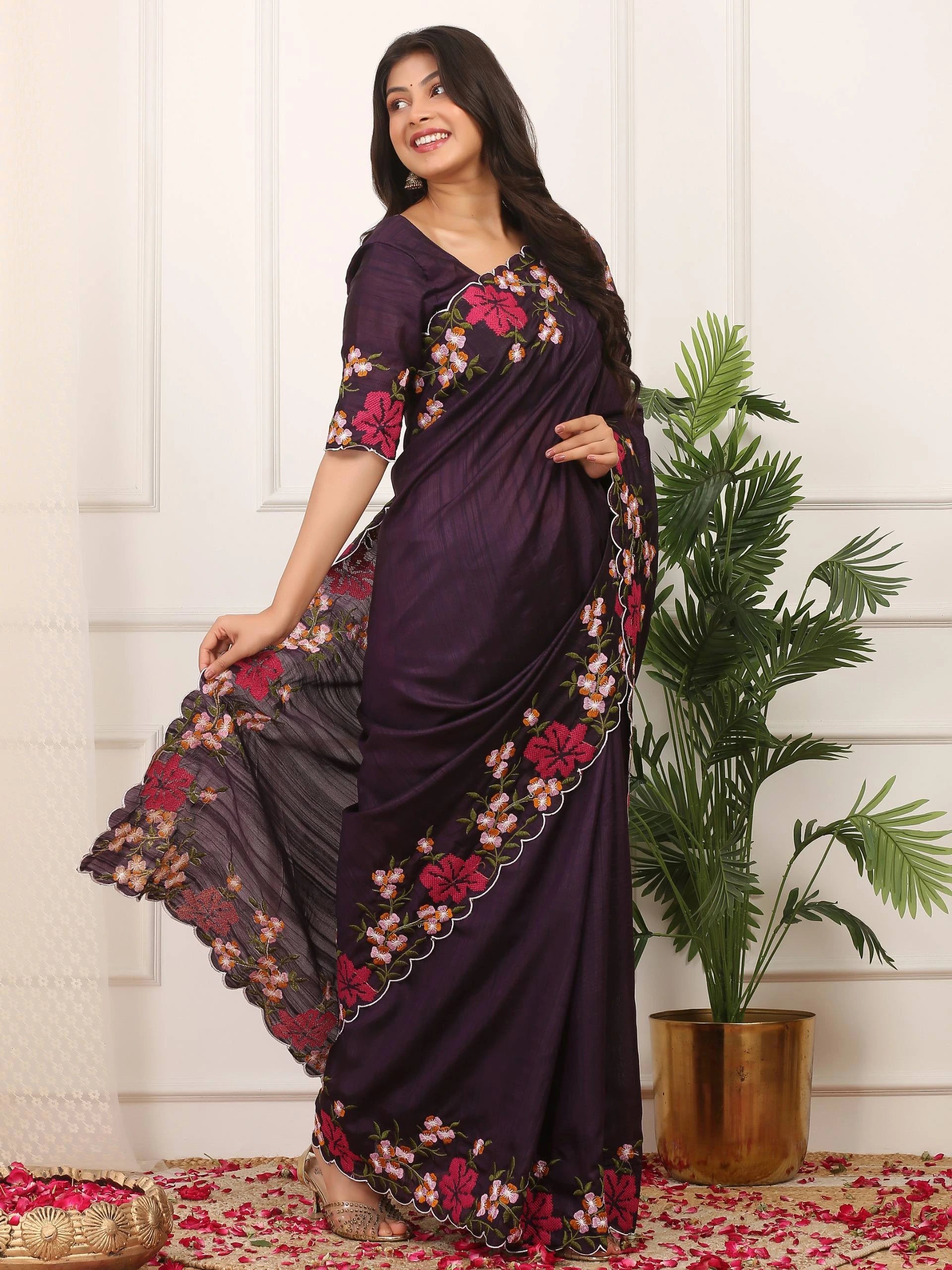 Dark Purple Silk Saree